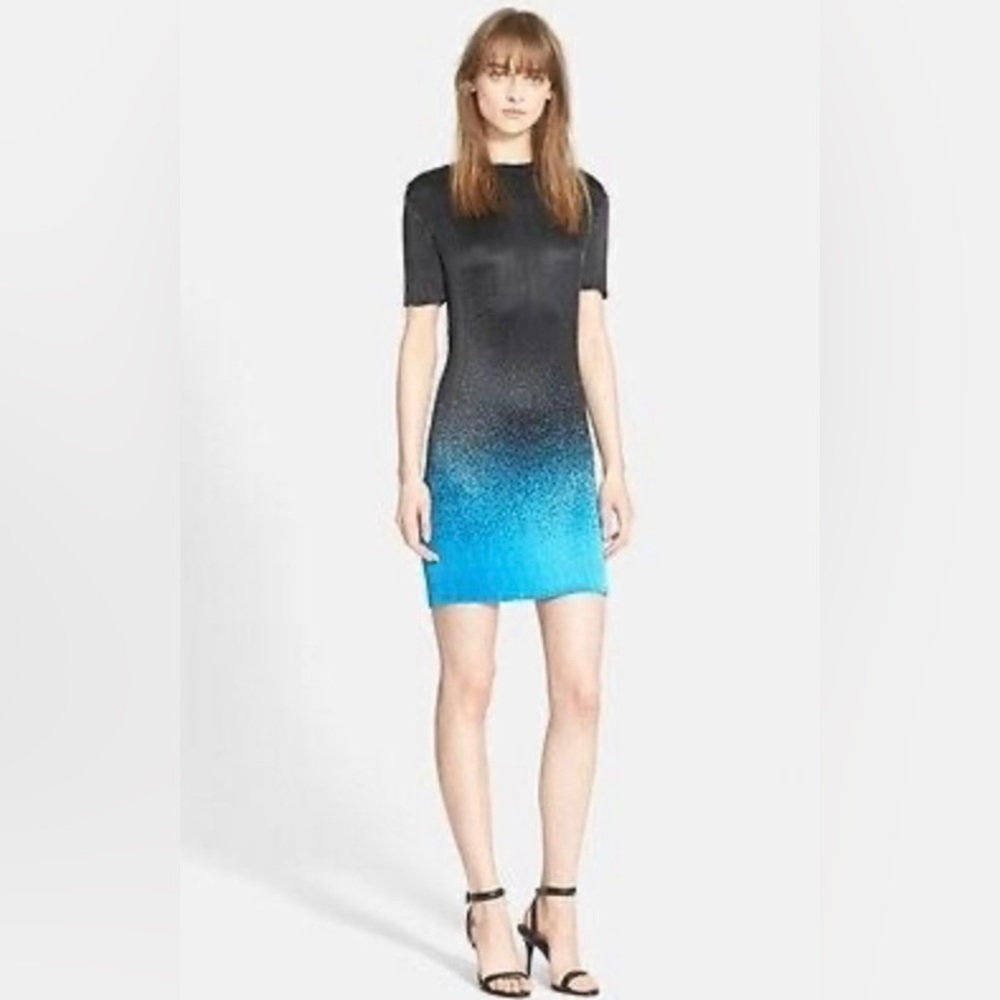 Alexander Wang Micro Pleated Fitted Spray-Print T-Shirt Dress - Size M
